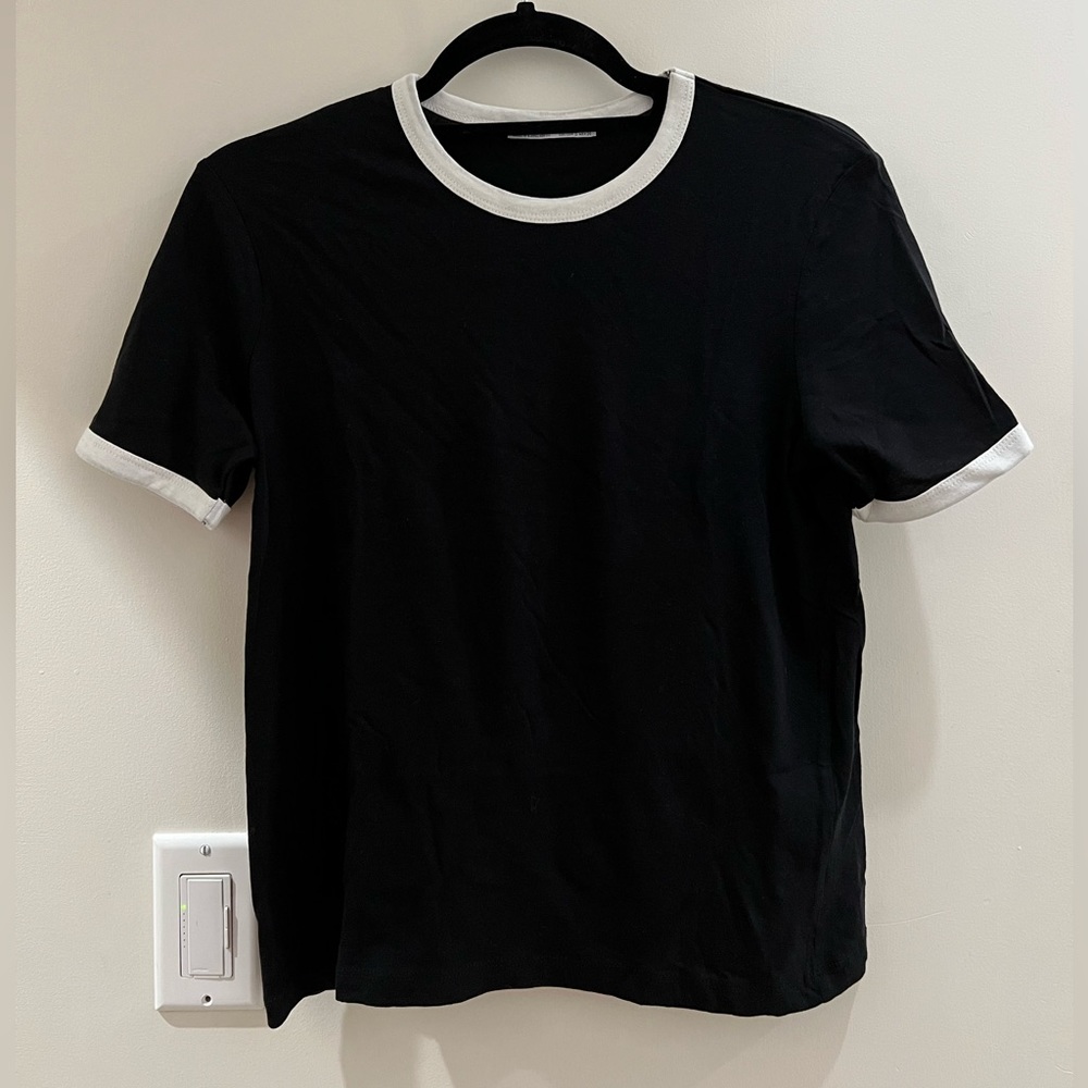 Zara Basic Black Tee w/ White Collar